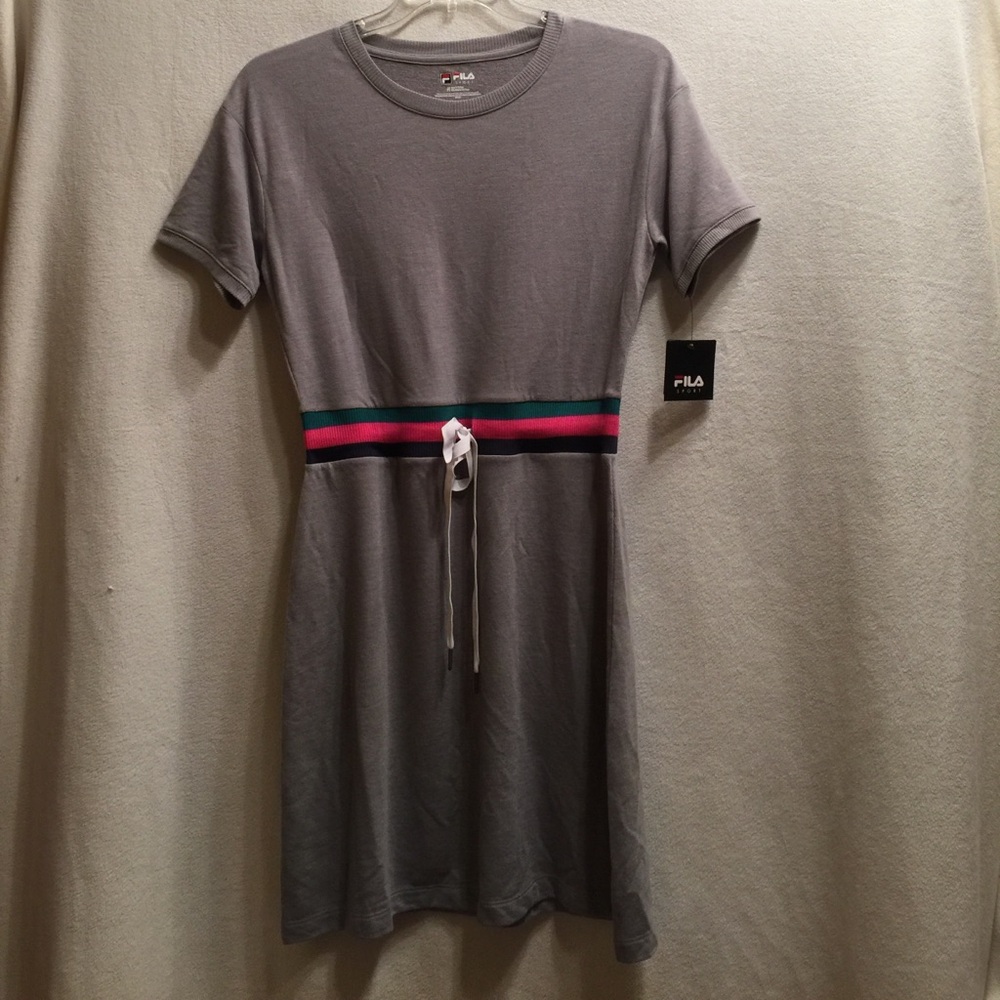 Fila Gray Mini Dress with Pink & Green Waist Stripes